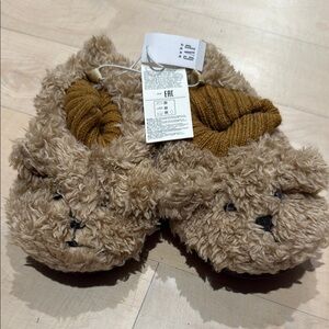 Gap Kids Brown Teddy Slippers with Mustard Cuff